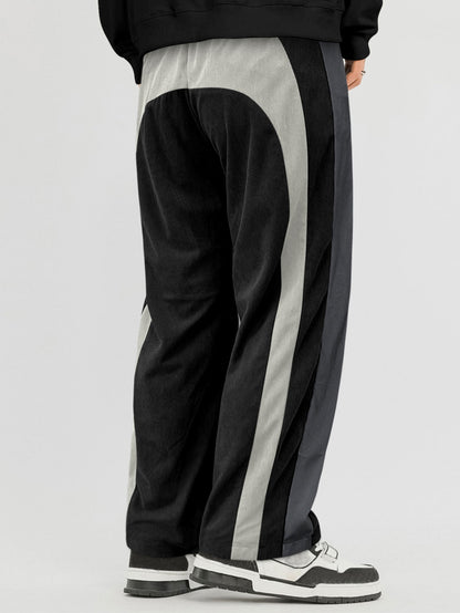 Pantalones rectos de pana con bloques de color