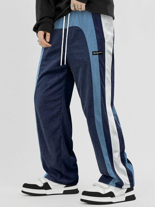 Pantalones rectos de pana con bloques de color