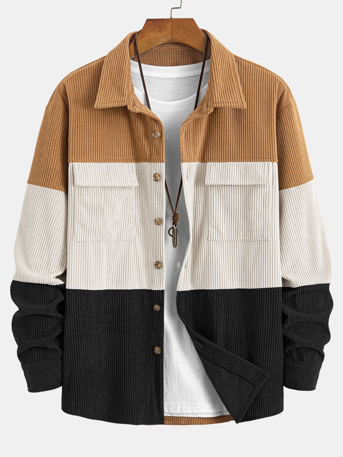 Camisa de pana con bloques de color y bolsillos