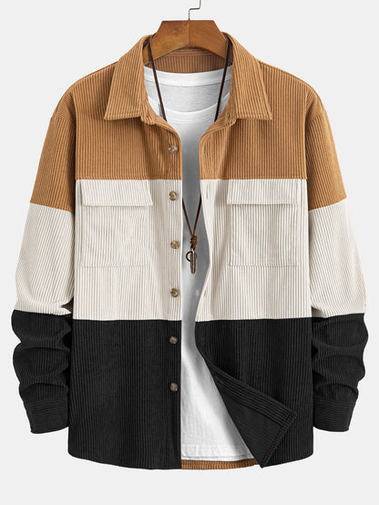 Camisa de pana con bloques de color y bolsillos