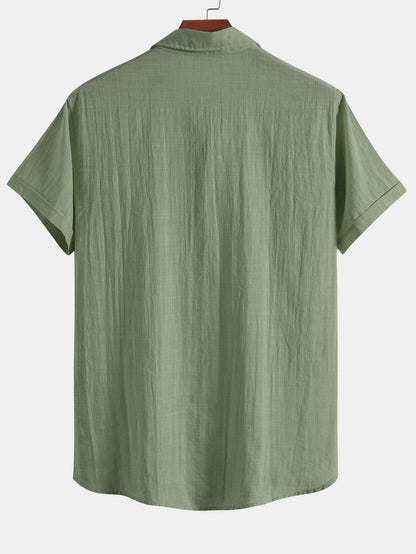 Camisa de cuello polo con efecto lino y manga corta