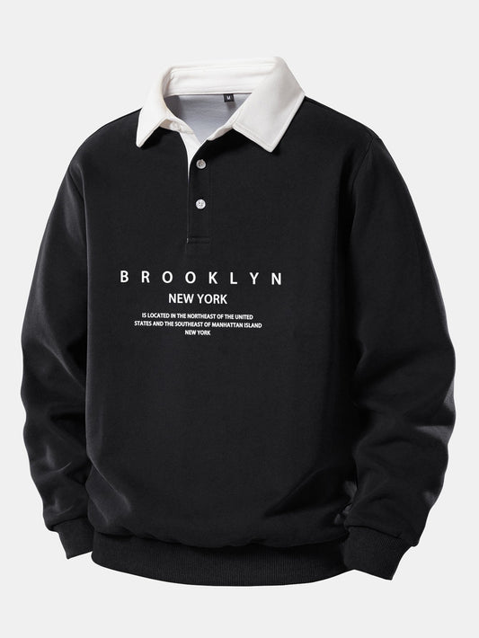 Sudadera con cuello polo en contraste y estampado Brooklyn