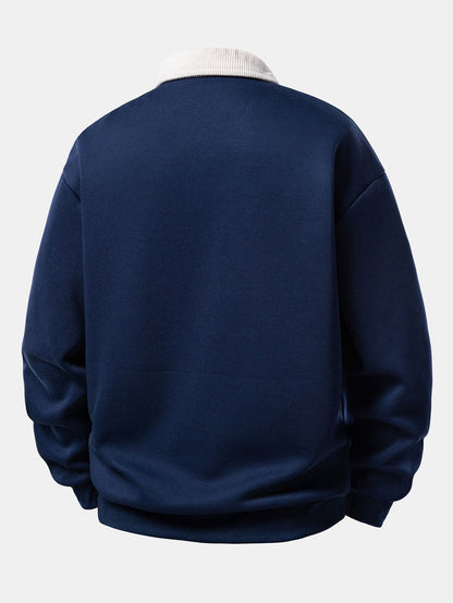 Sudadera de pana con cuello polo y contraste de corte relajado y pantalones de pana de pierna recta