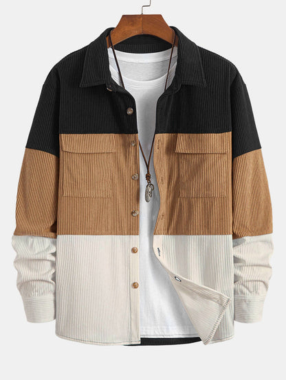 Camisa de pana con bloques de color y bolsillos