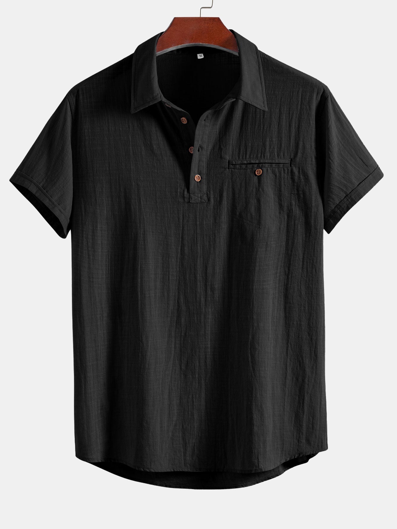 Camisa de cuello polo con efecto lino y manga corta