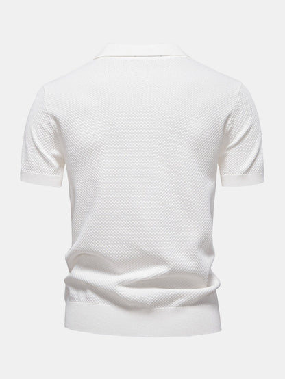 Polo de punto con textura de piña y cuello en V y pantalones rectos acanalados