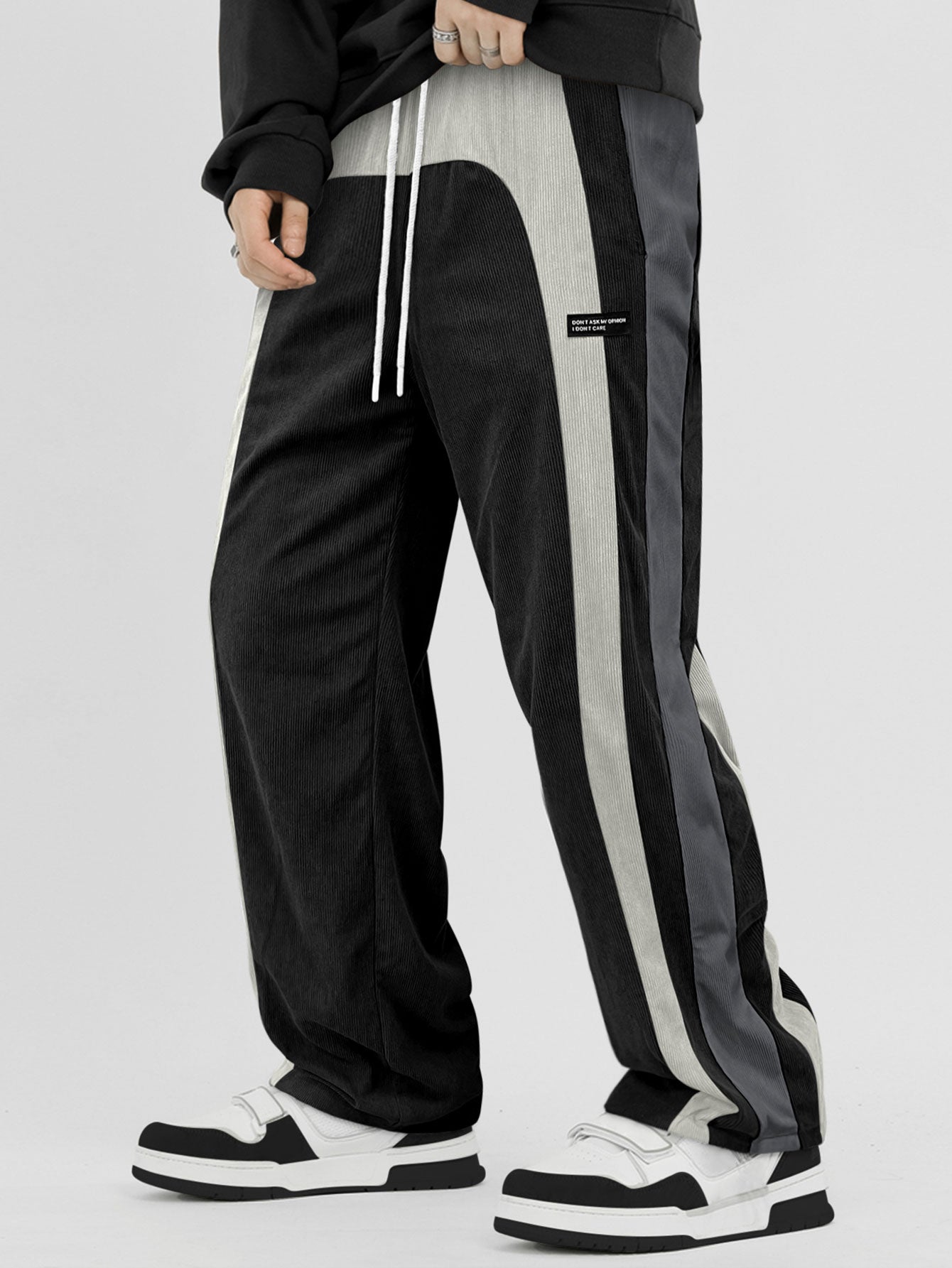 Pantalones rectos de pana con bloques de color