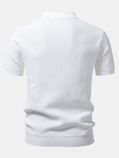 Polo de punto con cuello Johnny a rayas y pantalones de punto con cordón