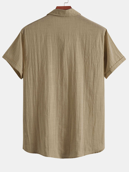 Camisa de cuello polo con efecto lino y manga corta