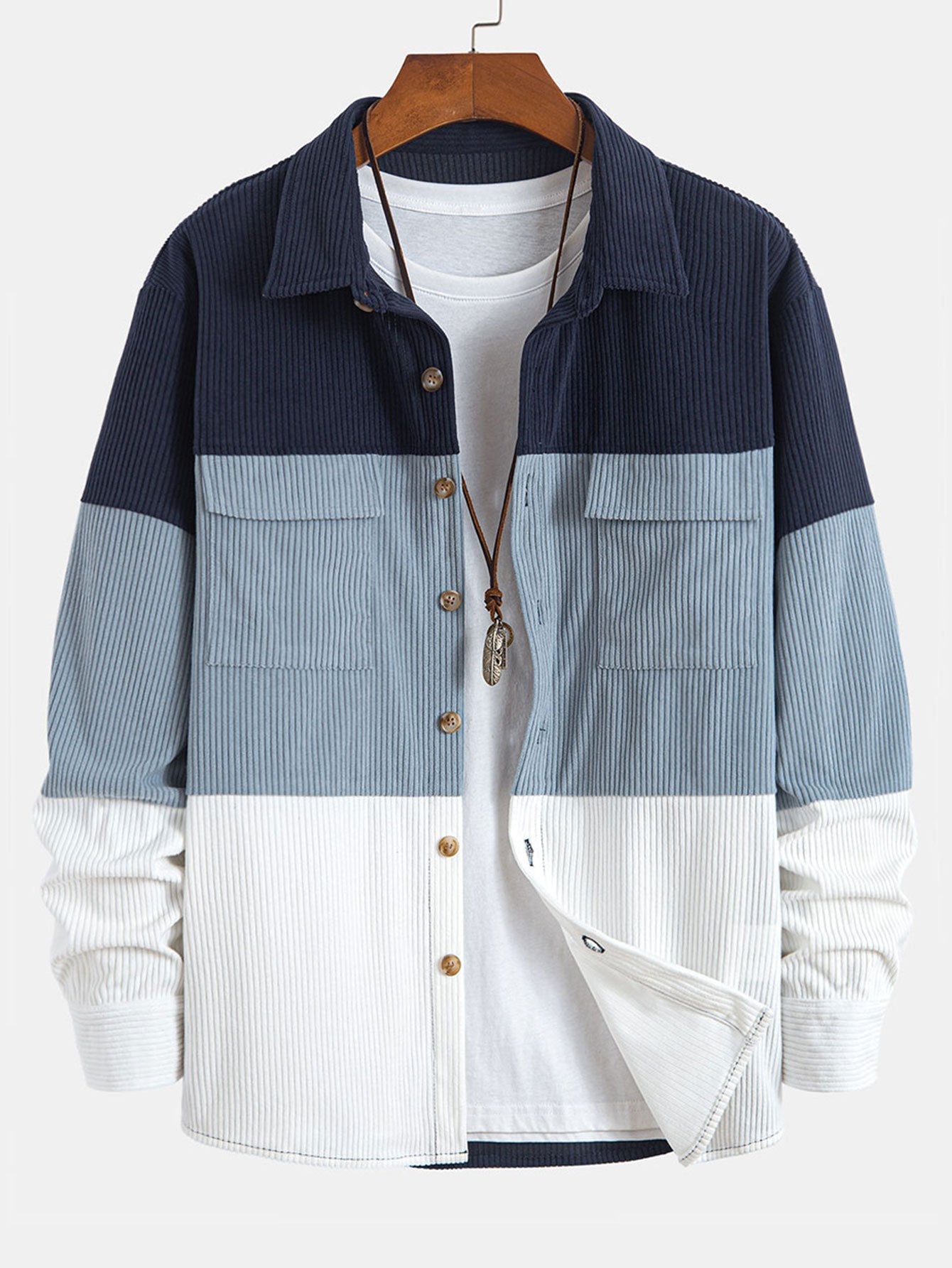 Camisa de pana con bloques de color y bolsillos