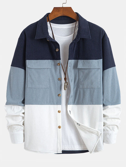 Camisa de pana con bloques de color y bolsillos