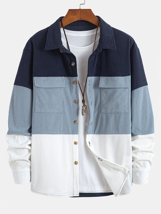 Camisa de pana con bloques de color y bolsillos