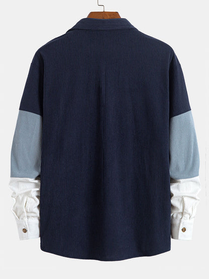 Camisa de pana con bloques de color y bolsillos