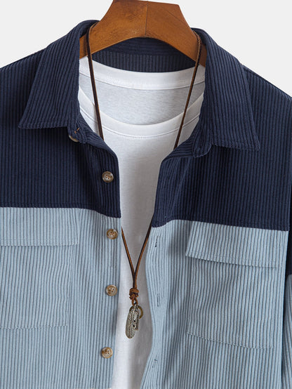 Camisa de pana con bloques de color y bolsillos